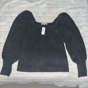 Loft Grey Square Neck Puff Sleeve Sweater (NWT)